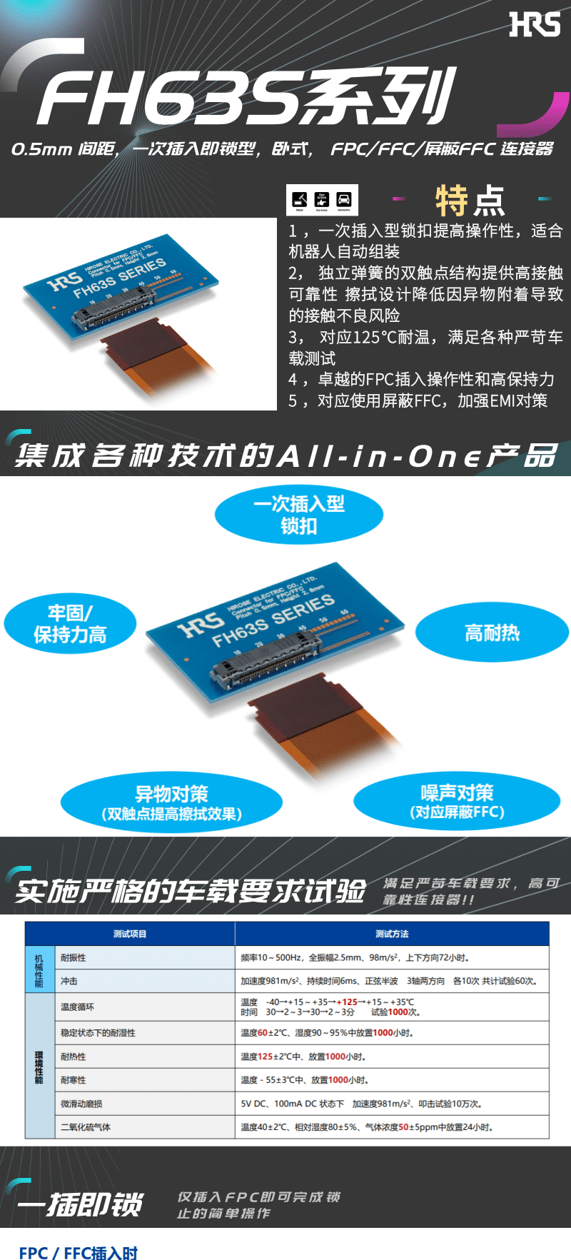 【產(chǎn)品推薦】一插即鎖，2觸點，支持125℃連接器-FH63S系列